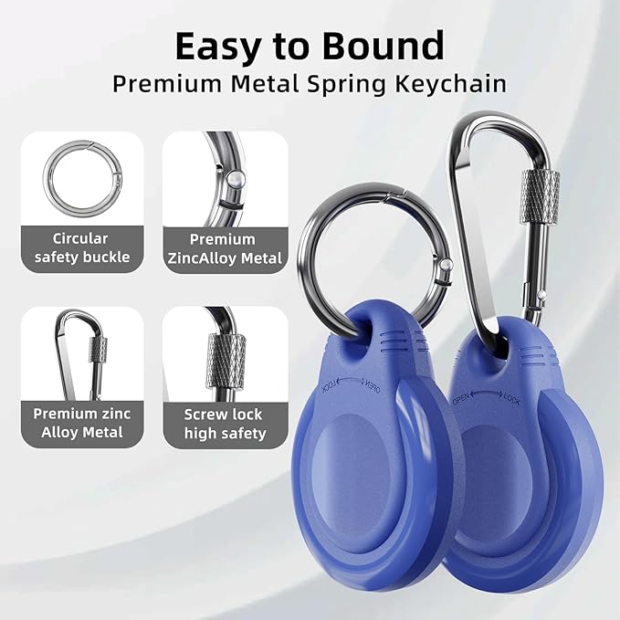 Waterproof Holder for AirTag Keychain Lock Case for Apple AirTags Keyring Durable Lightweight Cover for AirTag for Keys Kids Luggage Backpacks Pet Collar Black Blue 4Pack