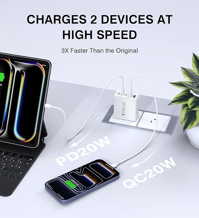 60W USB C Charger Block, 2-Pack Wall Fast Charge Cube Powered Multi-Port Plug Power Adapter Type C Brick for iPhone 17 16 15/15 Pro Max/14/14 Pro Max/13/13 Pro Max/12/12 Pro iPad, Motorola, LG, Huawei