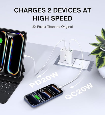 60W USB C Charger Block, 2-Pack Wall Fast Charge Cube Powered Multi-Port Plug Power Adapter Type C Brick for iPhone 17 16 15/15 Pro Max/14/14 Pro Max/13/13 Pro Max/12/12 Pro iPad, Motorola, LG, Huawei