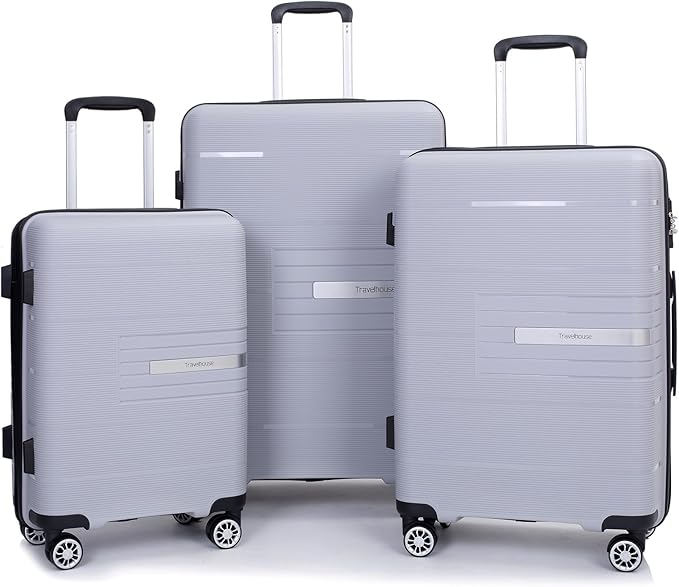 Travelhouse Luggage Sets, Expandable Hardside Suitcases 24in/28in, Carry on 20in,3 Piece Set Travel Luggages Clearance with Double Spinner Wheels TSA Lock Lightweight (Silver-1206)
