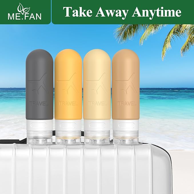 ME.FAN Travel Bottles for Toiletries, TSA Approved 3oz Travel Size Containers, Silicone Squeezable Portable Split Bottle, Travel Accessories for Conditioner, Shampoo, Lotion- 4 Pack Yellow