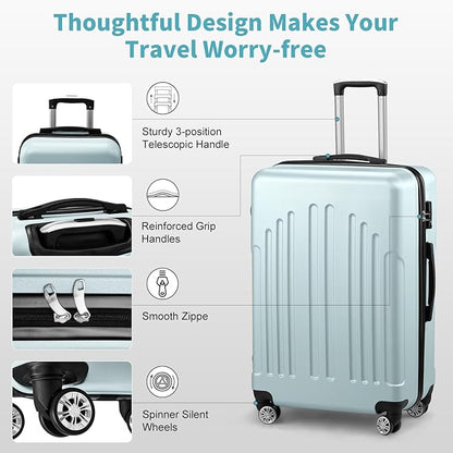 Karl home Luggage Sets 3 Piece, ABS Hardside Suitcase Set with Double Spinner Wheels & TSA Lock for Travel Business, 3-Piece Set (20/24/28), Mint Green