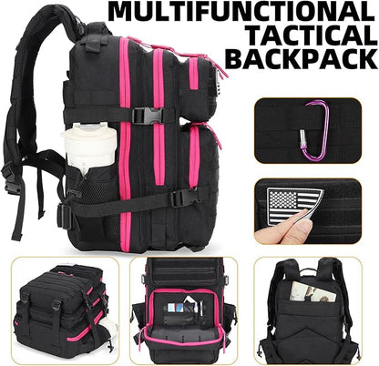 25L Tactical Military Backpack Small Travel Backpack for Men and Women Assault Pack Bug Out Bag Molle Daypack Gym Backpack with Bottle Holder (Black Neon Pink)