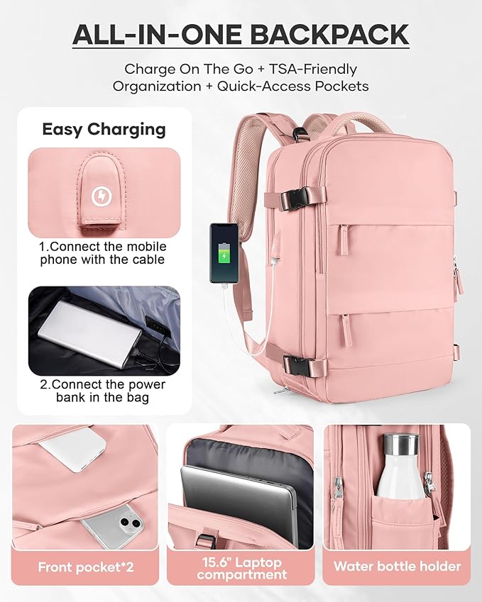 wepadre Vacuum Travel Backpack with Pump Travel Backpack with Vacuum System Easy Vac Pack Backpacks Vacpack Compression Backpacks Mochila de Viaje Compresion al Vacio Pink