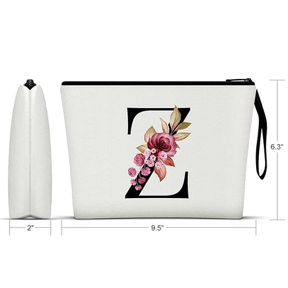 Vavabox A-Z Personalized Makeup Bag, Birthday Gifts for Women Mom, Gifts for Best Friend, Bride Bridesmaid Cosmetic bag (Z, White)