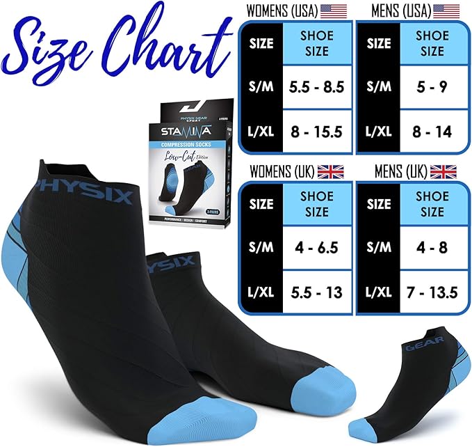 Physix Gear Short Compression Socks for Men & Women - Best Low Compression Socks Women & Men Ankle Socks with Arch Support