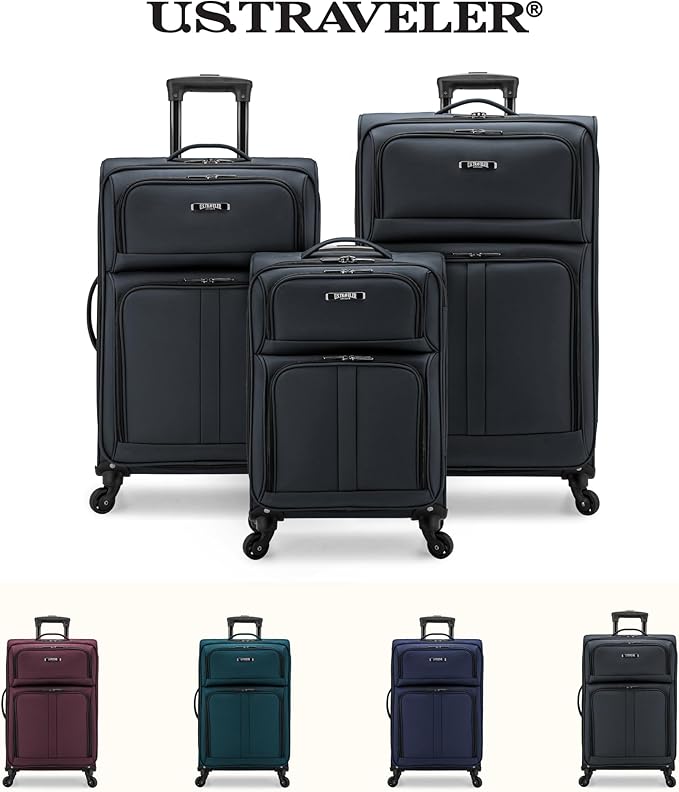 U.S. Traveler Anzio Softside Sturdy Ballistic Nylon Expandable Travel Suitcase Luggage with 4 Spinner Wheels, Dark Grey, Checked-Large 30-Inch