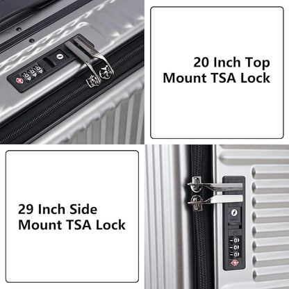 2 pieces 20/29 Aluminum Frame Carry On and Checked Luggage Set with Side Opening,Lightweight Hardshell ABS+PC Trunk Suitcase with TSA Lock,360° Universal Wheels & Adjustable Handle,Dark Gray