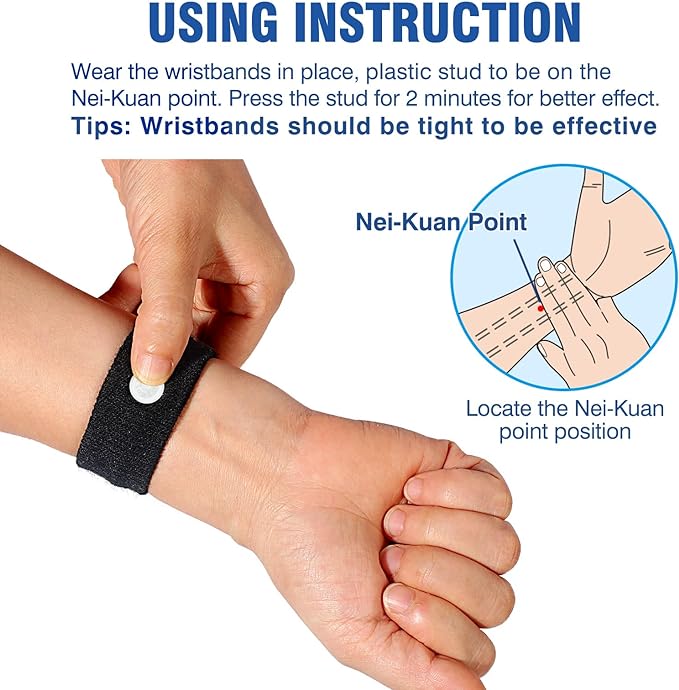 Motion Sickness Bands Anti Nausea Wristband for Adult and Kids Morning Sickness Relief for Pregnant Women Acupressure Nausea Relief for Car, Sea, Air Sickness - 3 Pairs Grey, Black, Pink
