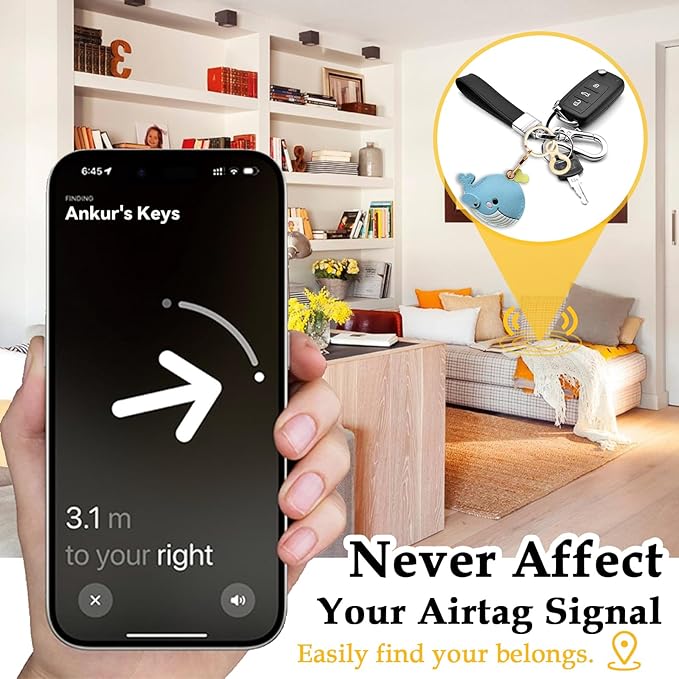 Leather Keychain for Airtag, Cute Protective Keychain Holder Compatible with Apple Air Tag,GPS Item Tracker Case Cover for Keys,Bags,Pets,Luggage(Whale)