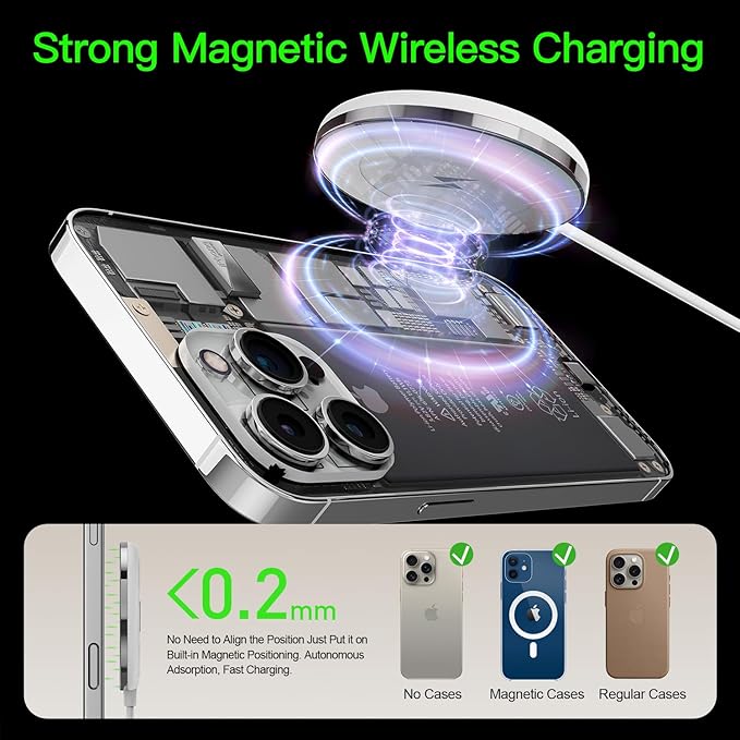 2025 Apple 15W Mag-Safe Charger 2Pack 5FT Magnetic Wireless Charger with 20W Fast Charging Block Compatible with iPhone17/16/15/14/13/12 Series AirPods 4/3/2/Pro/for iPhone Wireless Charger Stand