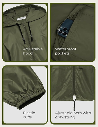 COOFANDY Mens Packable Rain Jacket Lightweight Waterproof Raincoat with Hood Outdoor Rain Gear Travel Hiking Cycling