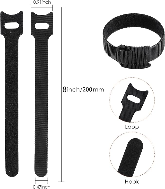 150PCS 8 Inch Cable Ties Reusable Multi-Purpose Wire Ties Cord Organizer Adjustable Cable Management 5 Colors