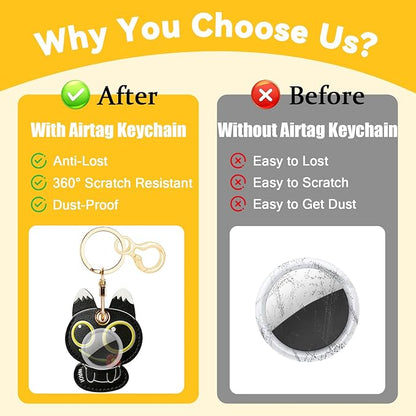 Leather Keychain for Airtag, Cute Protective Keychain Holder Compatible with Apple Air Tag,GPS Item Tracker Case Cover for Keys,Bags,Pets,Luggage(Cat)