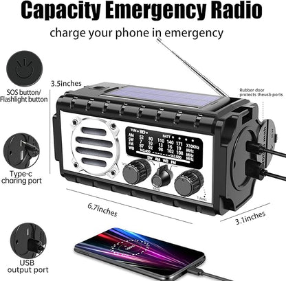 Emergency Radio, 20000mAh/74000mWh Weather Radio, Solar Hand Crank Radio with AM/FM/NOAA/SW Weather,Flashlight & Reading Lamp, SOS Alarm, Phone Charger for Indoor Outdoor Emergency