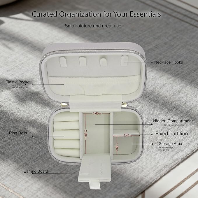 Premium Gray Travel Jewelry Case Bulk of 4 - Small Sophisticated Travel Jewelry Box Set for Women & Men, Compact Holder for Earrings, Rings, Minimalist Style, Perfect for Business Travel