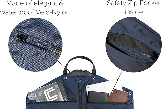 SkyHanger - Carry on Garment Bag with unique Titanium Suit Hanger for Men & Women - best-in-class functionality for wrinkle-free traveling - lightweight & water repellent nylon - Blue