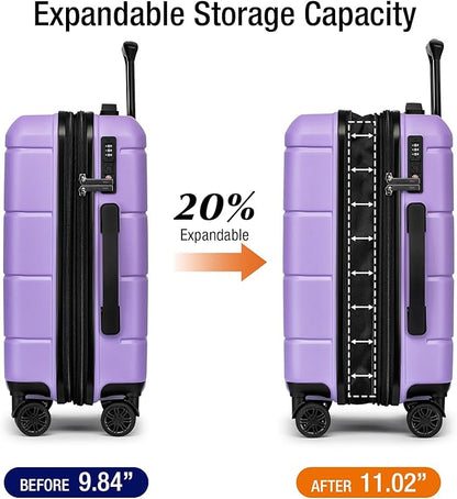 KYME Carry On Luggage 22x14x9 Airline Approved with TSA Lock Hardshell Expandable 20 Inch Suitcase Carry On Suitcase with Wheels Small Travel Rolling Luggage with Cup Holder for Women Lt Purple