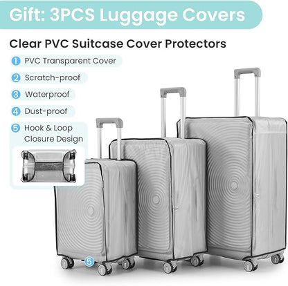 Merax 100% PC Hard Shell Luggage Set, 3 Piece Lightweight TSA Lock Spinner Suitcase with Front Pocket, Airline Approved, Mint Green, 20/24/28 Inch