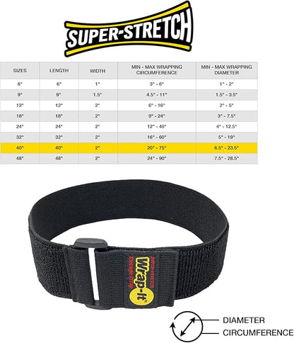 Super-Stretch Wrap-It Storage Straps, 40-in x 2-in (3-Pack) - Elastic Hook and Loop Cinch Straps - Pool Hose and Cable Straps, Garage and RV Storage Accessories