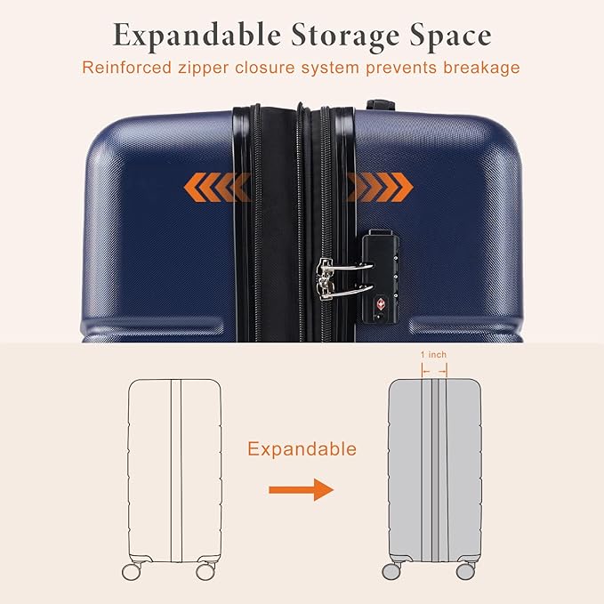 Sweetcrispy Carry on Luggage, Hard Shell ABS Suitcase with Double Spinner Wheels, Lightweight Expandable Rolling Suit Case with TSA Lock, 20 Inch Canal Blue