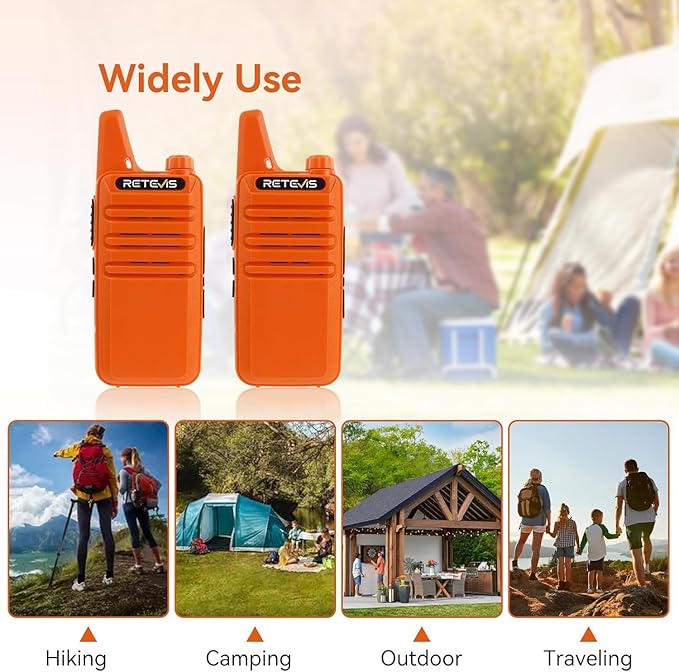 Retevis RT22 Walkie Talkies, Portable Two Way Radio Long Range Rechargeable, Mini Walkie Talkies with Earpiece, VOX Handsfree, Type-C Charging for Family Outdoor Camping Driving(2 Pack, Orange)