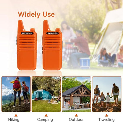 Retevis RT22 Walkie Talkies, Portable Two Way Radio Long Range Rechargeable, Mini Walkie Talkies with Earpiece, VOX Handsfree, Type-C Charging for Family Outdoor Camping Driving(2 Pack, Orange)