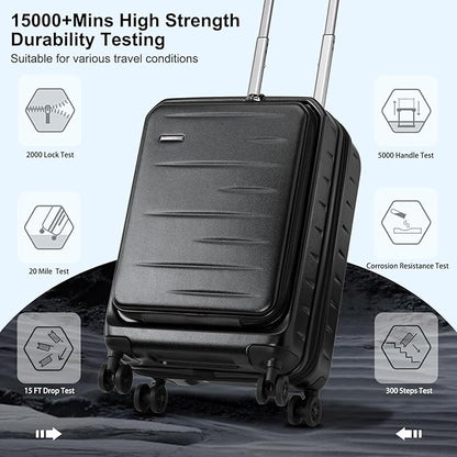 Expandable Carry On Luggage Airline Approved, 20 Inch Lightweight ABS+PC Hard Shell Suitcases with Front Pocket, Spinner Wheels, TSA Lock (Black, 1PC)