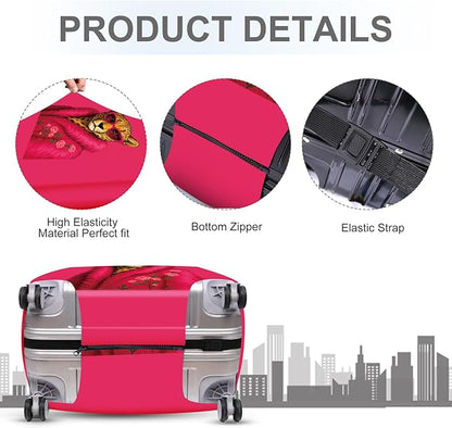 ANNA QUEEN Fashionable Leopard Luggage Cover, Leopard in Pink Coat and Sunglasses, Stretchable, Washable Travel Sleeve for 32-34 Inch Luggage