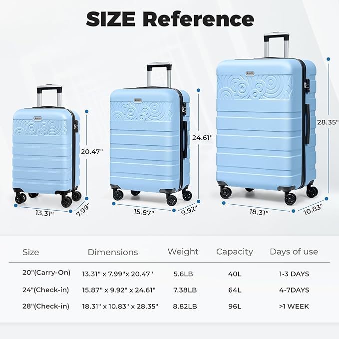 Krute Suitcases with Wheels Checked Luggage 24 Inch Lightweight PC ABS TSA Lock Hard Side Travel Suitcase