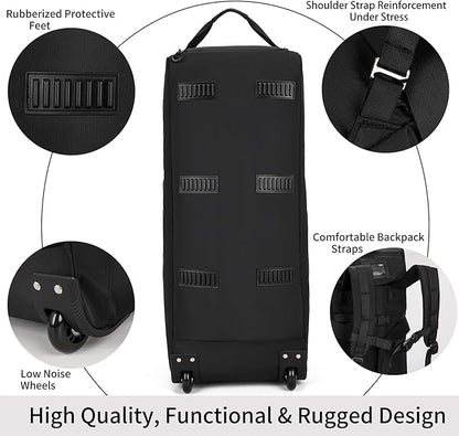 80L Waterproof Rolling Duffel Bag with Quick-Release Straps, Military Tactical Wheeled Foldable For Deployment Traveling Camping Sporting (Black)