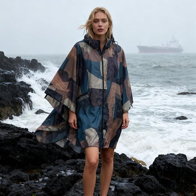Hooded Rain Ponchos for Adult - Rain Coat and Rain Jacket with Waterproof Pocket and Zipper
