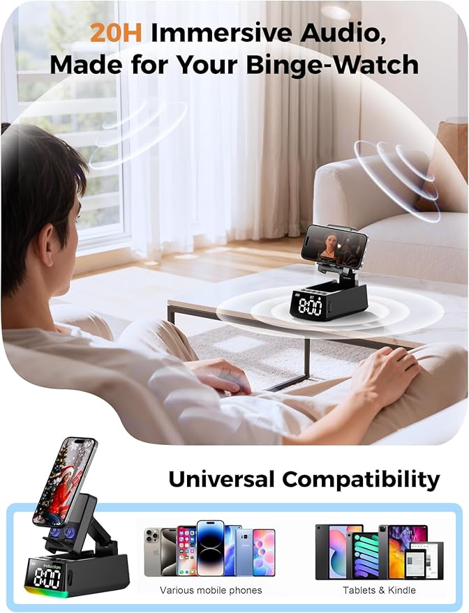 Bluetooth Speaker White Elephant Gifts:Induction Cell Phone Stand HD Sound Gift for Men Women Adults Birthday Christmas Secret Santa,Kitchen Gadget Mom Wife Dad Husband Teen Stocking Stuffers(Black)