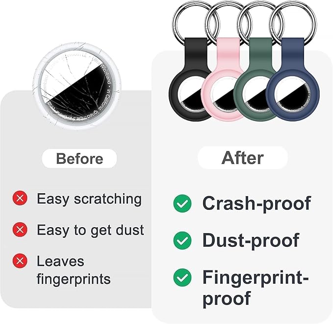 [4 Pack] Compatible with AirTag Holder Keychain Silicone Key Ring Cases Tags Chain for Apple for Air Tag GPS Item Finders Accessories, Pink/Grey Blue/Yellow/Mint Green