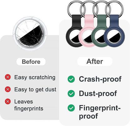 [4 Pack] Compatible with AirTag Case Keychain for Air Tag Holder Silicone for AirTags Key Ring Cases Tags Chain for AirTag GPS Item Finders Accessories, Black/Pink/Hot Pink/Dark Blue