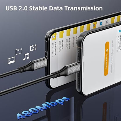 60W Charging Cable USB C to USB C Cord 20ft, PD Fast Charge Cable for iPhone 17 16 15/Samsung S25 S24 S23/Pixel 10 9,Data Transfer Wire/Type-C Power Cable for MacBook/iPad/Laptop/Security Camera,Black