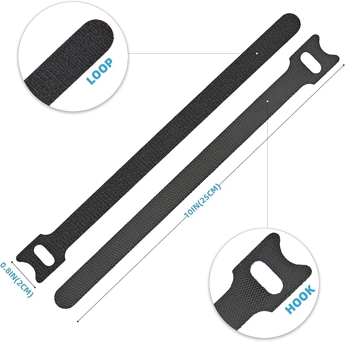 50 Pcs 10-Inch Heavy-Duty Self-Fastening Cable Ties - Durable, Reusable Straps for Wire Organization, Ideal for Home, Office, Garage, and Outdoor Use