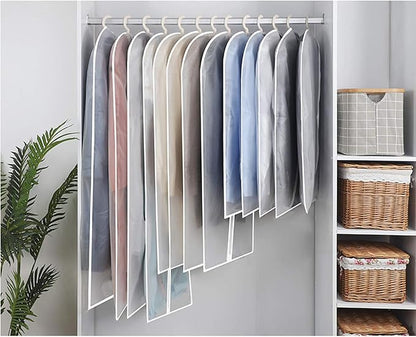 Garment Bags for Long Dresses,60in Clear Hanging Lightweight White Breathable Dust Proof Covers with Study Full Zipper for Clothes Storage Closet Pack of 6