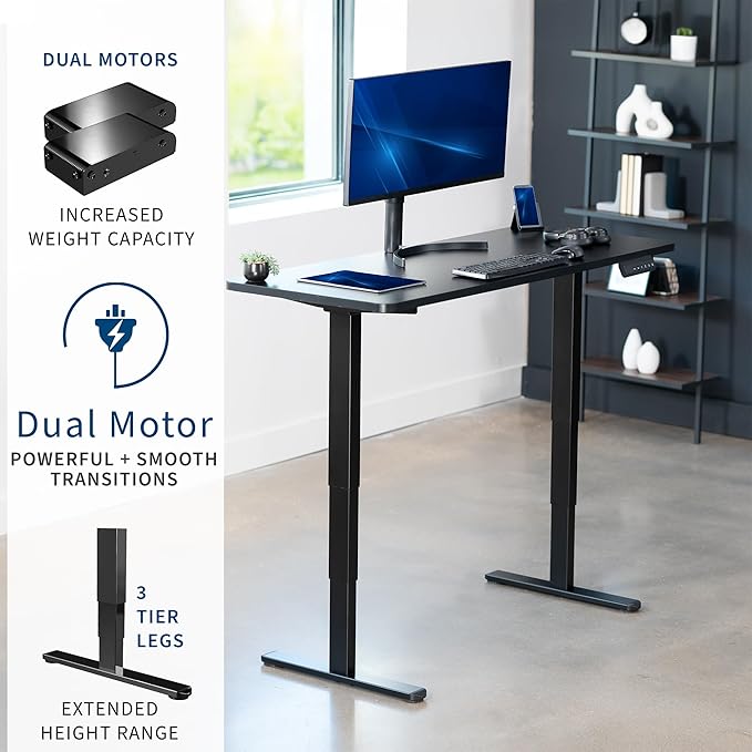 VIVO Electric 60 x 24 in Dual Motor Sit Stand Desk, Memory Height Adjustment, 2B Series, Black Top Black Frame, DESK-KIT-2B6B