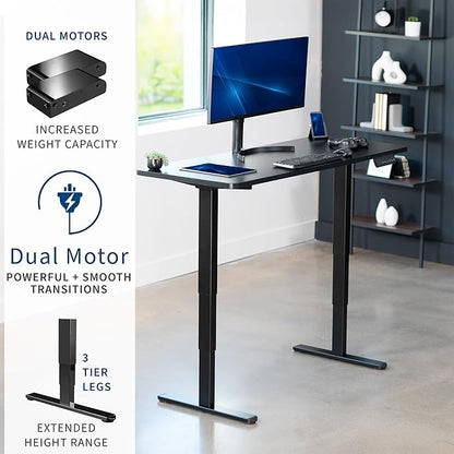 VIVO Electric 60 x 24 in Dual Motor Sit Stand Desk, Memory Height Adjustment, 2B Series, Black Top Black Frame, DESK-KIT-2B6B