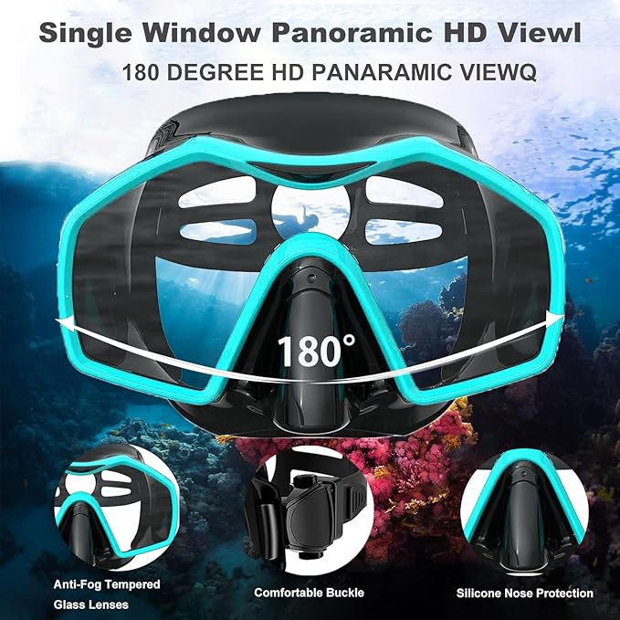 Snorkeling Gear for Adults,Dry-Top Snorkel Mask Set with Tempered Glass,Anti-Fog & Anti-Leak Panoramic Swim Mask,Adjustable Snorkel Kit with Carry Bag for Scuba Diving,Swimming,Travel