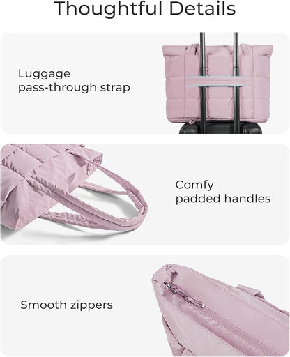 BAGSMART Expandable Tote Bag for Women, Puffer Work Tote Handbag, Quilted Carry On Bag for Travel Gym