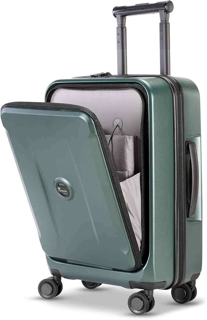 Carry On Luggage with Front Pocket & USB Port, PC Hardside 20 Inch luggage with Spinner Wheels & Built-in TSA Lock, Durable Lightweight Rolling Suitcase, Carry-On 20-Inch, Green