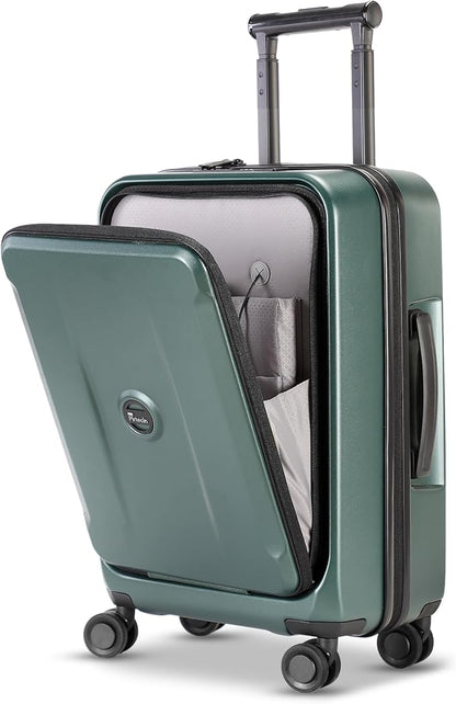 Carry On Luggage with Front Pocket & USB Port, PC Hardside 20 Inch luggage with Spinner Wheels & Built-in TSA Lock, Durable Lightweight Rolling Suitcase, Carry-On 20-Inch, Green