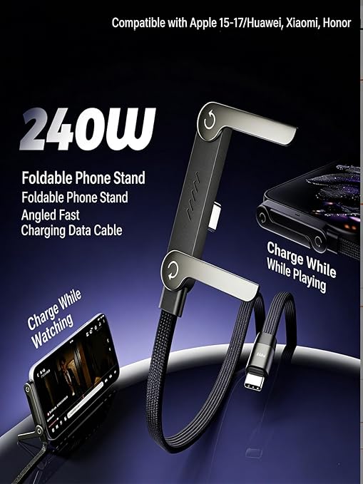 2-in-1 Invisible Holder Charger Cable, Charge Stand 2 in 1 Cable, Invisible Stand Charging Cables, Fast Charge USB C 90 Degree Cables, Multi-Functional High Speed for Gaming