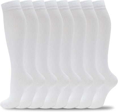 Compression Socks for Women Men Circulation Knee High 8 Pairs for Nurses, Running, Travel, Athletic