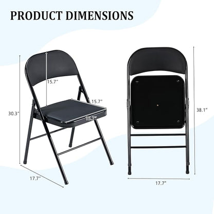 6 Pack Black Folding Chairs with Padded Cushion and Back, Foldable Indoor Outdoor Chairs with 330-LBS Capacity, Portable Heavy Duty Metal Frame Commercial Seat for Kitchen, Party, Events, Wedding