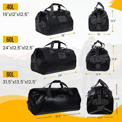 LEGEND Waterproof Duffel Bag - Heavy Duty Duffle Bag for Outdoor, Camping, Boating & Travel, Premium PVC Dry Duffel Bag, Motorcycle Dry Bag with Durable Strap & Handles with Large Storage - 40L Black