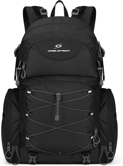 Maelstrom Hiking Backpack, 40L Waterproof Camping Daypack for Men and Women, Lightweight Travel Pack with Rain Cover-Black