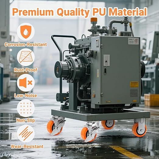 4"x2" Heavy Duty Casters - Industrial Casters Set of 4, Polyurethane Wheel Capacity up to 2500 lbs, Swivel Caster Use for Workbenches, Platform Truck, Dollies Cart(2 Brake & 2 Rigid)